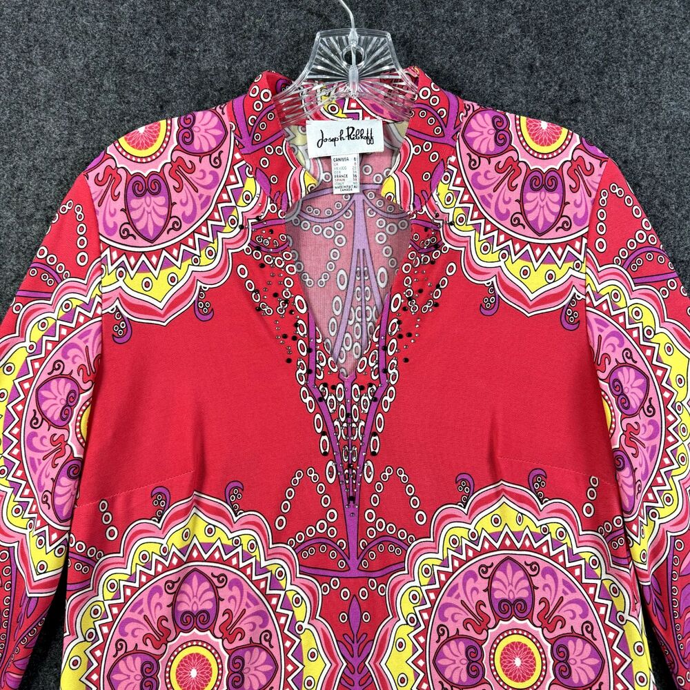 Joseph Ribkoff Top Women's 6 Pink Paisley Jewels Floral Tunic Bell Sleeve - Picture 2 of 7